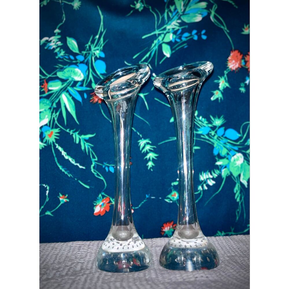 Set of (2) MCM Vtg Aseda Glasbruk Swedish “Jack Pulpit” Bullicante Glass Vases